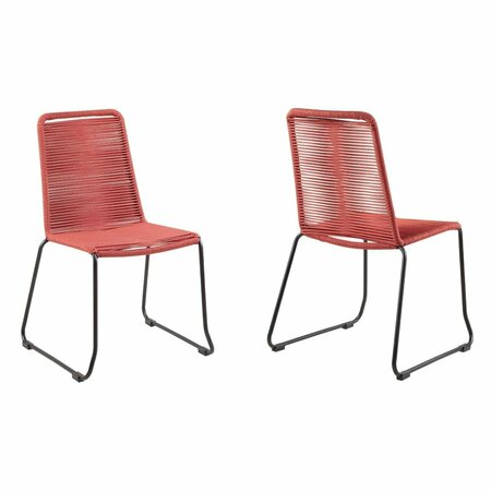 ARMEN LIVING Shasta Metal & Rope Stackable Outdoor Dining Chair Black Powder Coated & Brick Red - Set of 2 LCSHSIBRK